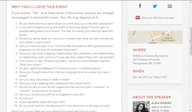 Event page for BNC127 "Crucial Info for Surviving Your 20s" on Nov. 20th